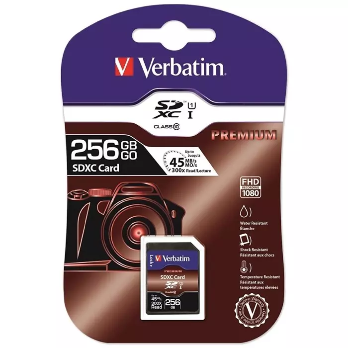 Verbatim 256 GB SDXC SD Card Class 10 UHS-1 U1, 44026