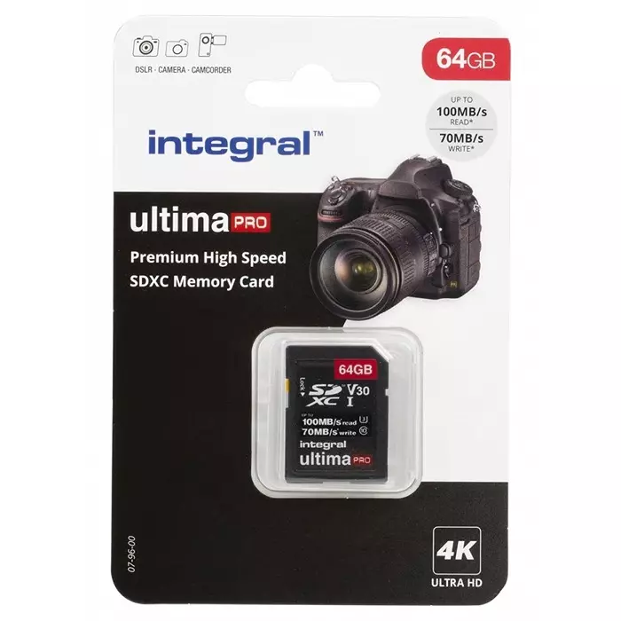 Integral Memory 64 GB SDXC SD Card Class 10 UHS-1 U3, INSDX64G-100/70V30