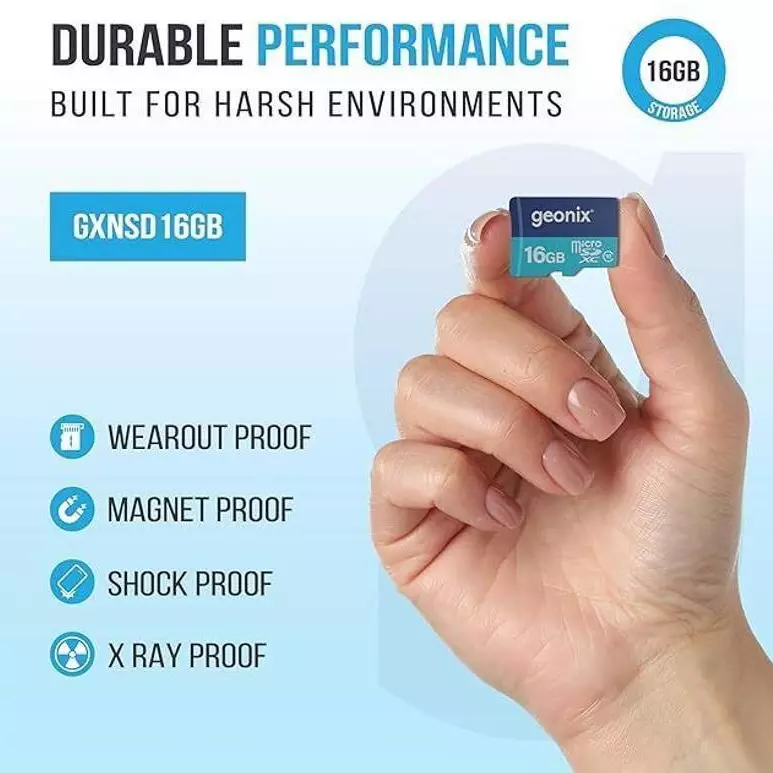 GEONIX Microsd Card 16GB Class 10 and 150 MB/s Read Speed with 5-Year Warranty, GXNSD16GB