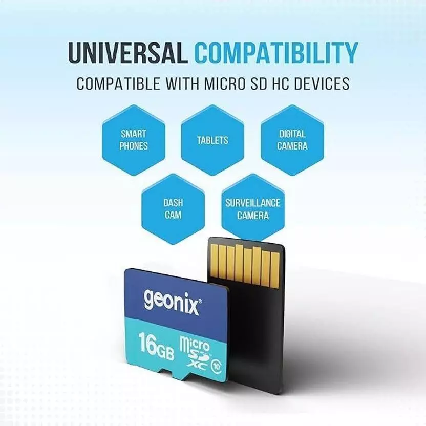 GEONIX Microsd Card 16GB Class 10 and 150 MB/s Read Speed with 5-Year Warranty, GXNSD16GB