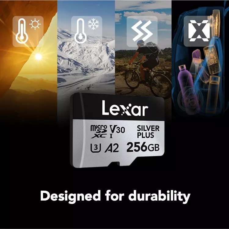 Lexar High-Performance microSDXC Memory Card 256 GB UHS-I with SD Adapter, SILVER PLUS