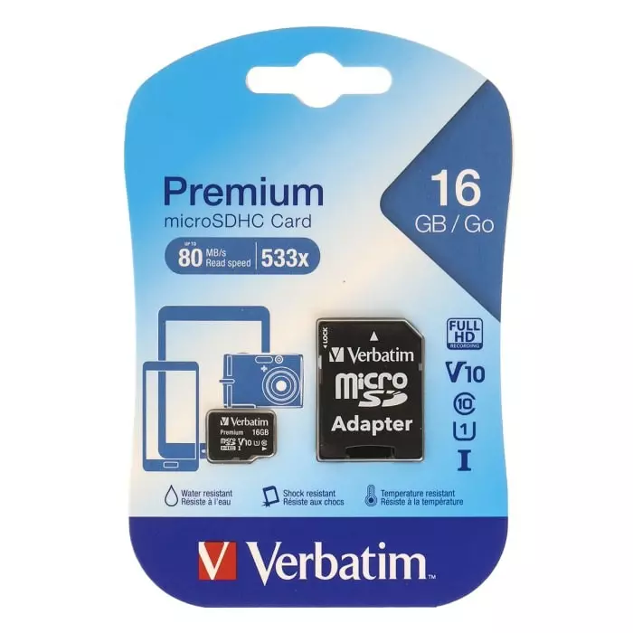 Verbatim 16 GB MicroSDHC Micro SD Card Class 10 UHS-1 U1, 44082