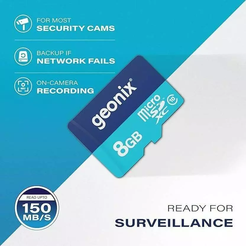 GEONIX MicroSD Card 8GB Class 10 and 150 MB/s Read Speed with 5-Year Warranty, GXNSD8GB