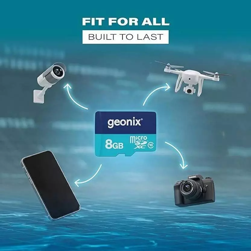 GEONIX MicroSD Card 8GB Class 10 and 150 MB/s Read Speed with 5-Year Warranty, GXNSD8GB