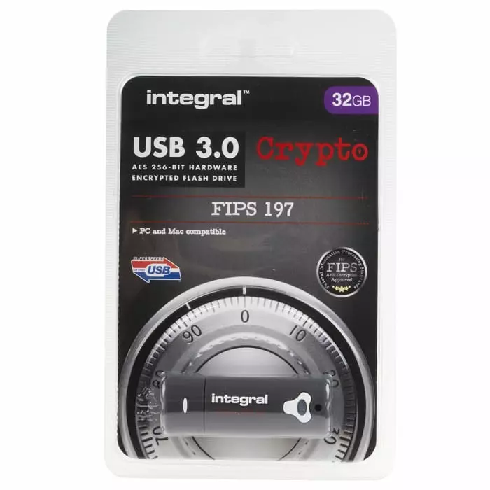 Integral Memory Crypto 32 GB USB 3.0 Hardware Encrypted Flash Drive, INFD32GCRY3.0197