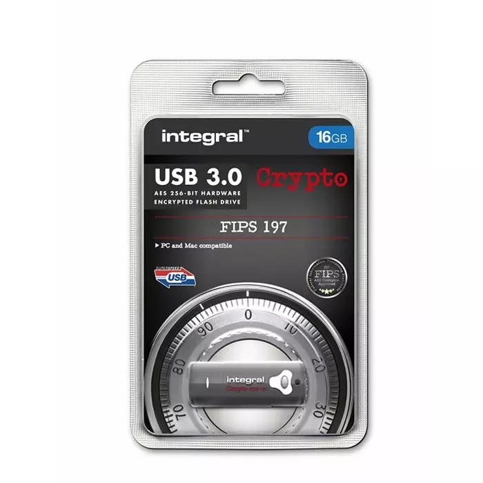 Integral Memory Crypto 16 GB USB 3.0 Hardware Encrypted Flash Drive, INFD16GCRY3.0197