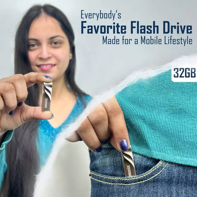 GEONIX USB 3.2 Pen Drive 32GB High-Speed Metal Body Flash Drive for Laptop Grey, GXPDU32GB