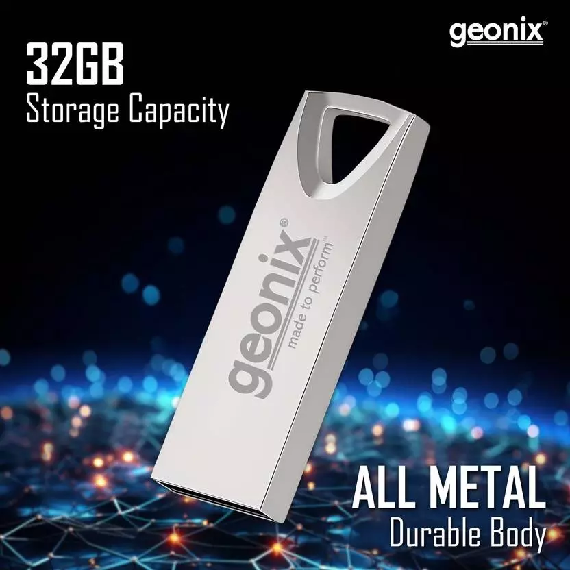 GEONIX USB 2.0 Pen Drive 32GB Flash Drive for Laptop, Desktop & TV with 5-Year Warranty Silver, GXPD32GB