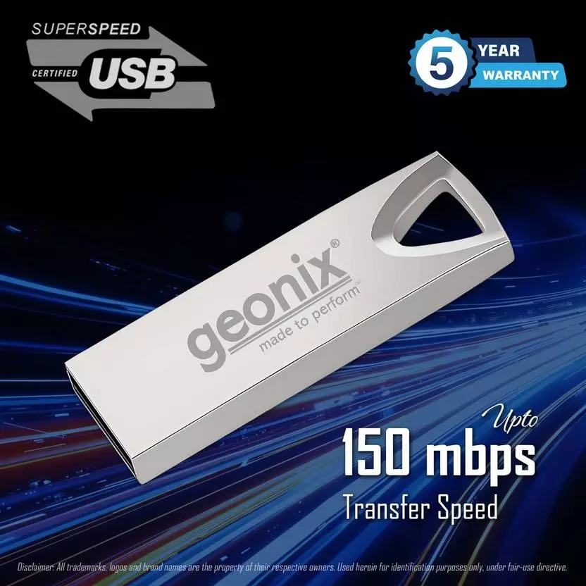 GEONIX USB 2.0 Pen Drive 32GB Flash Drive for Laptop, Desktop & TV with 5-Year Warranty Silver, GXPD32GB