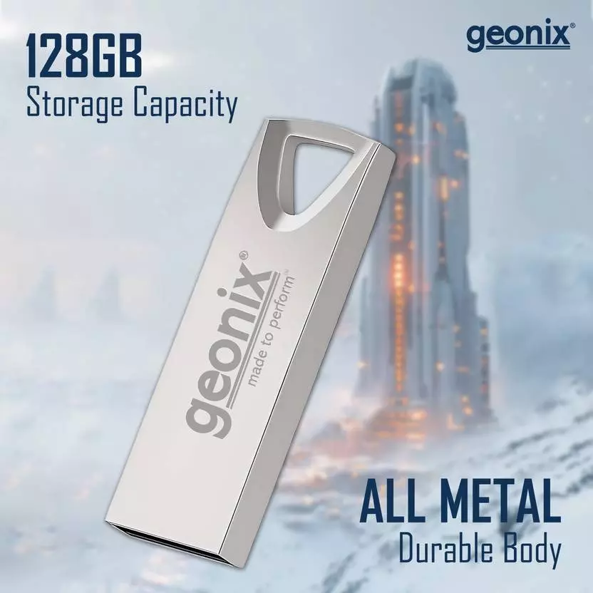 GEONIX USB 2.0 Pen Drive 128GB Flash Drive for Laptop, Desktop & TV with 5-Year Warranty Silver, GXPD128GB