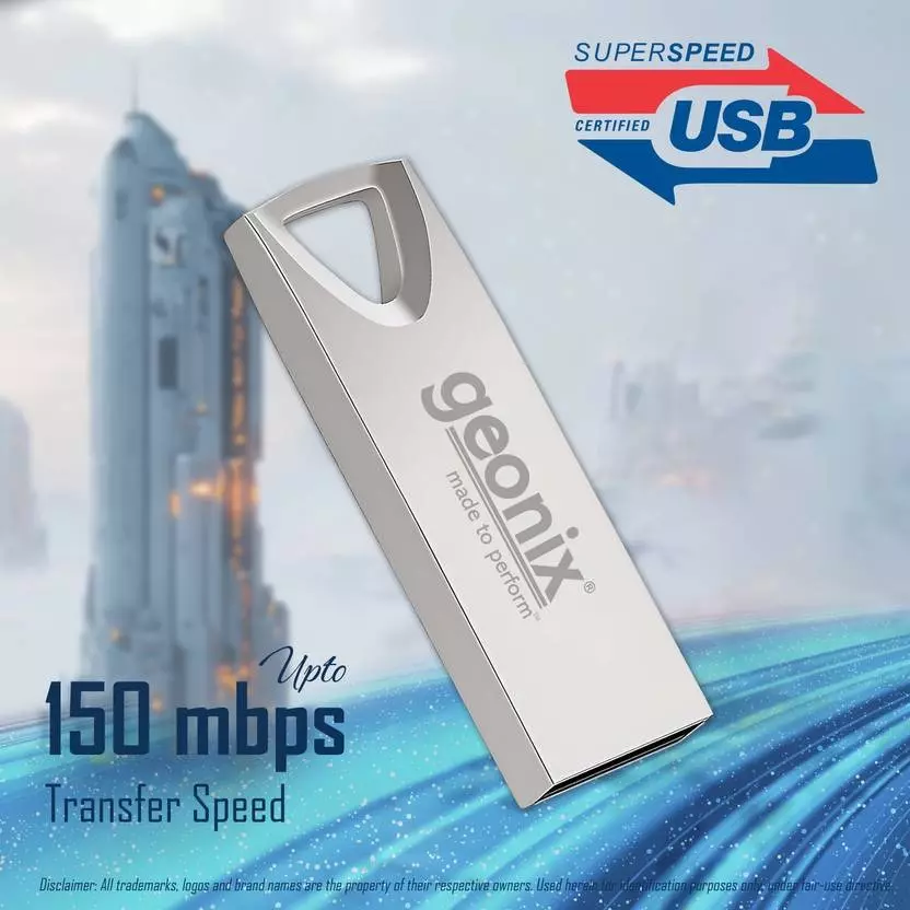 GEONIX USB 2.0 Pen Drive 128GB Flash Drive for Laptop, Desktop & TV with 5-Year Warranty Silver, GXPD128GB