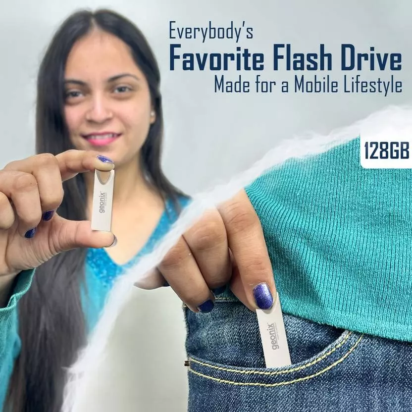 GEONIX USB 2.0 Pen Drive 128GB Flash Drive for Laptop, Desktop & TV with 5-Year Warranty Silver, GXPD128GB