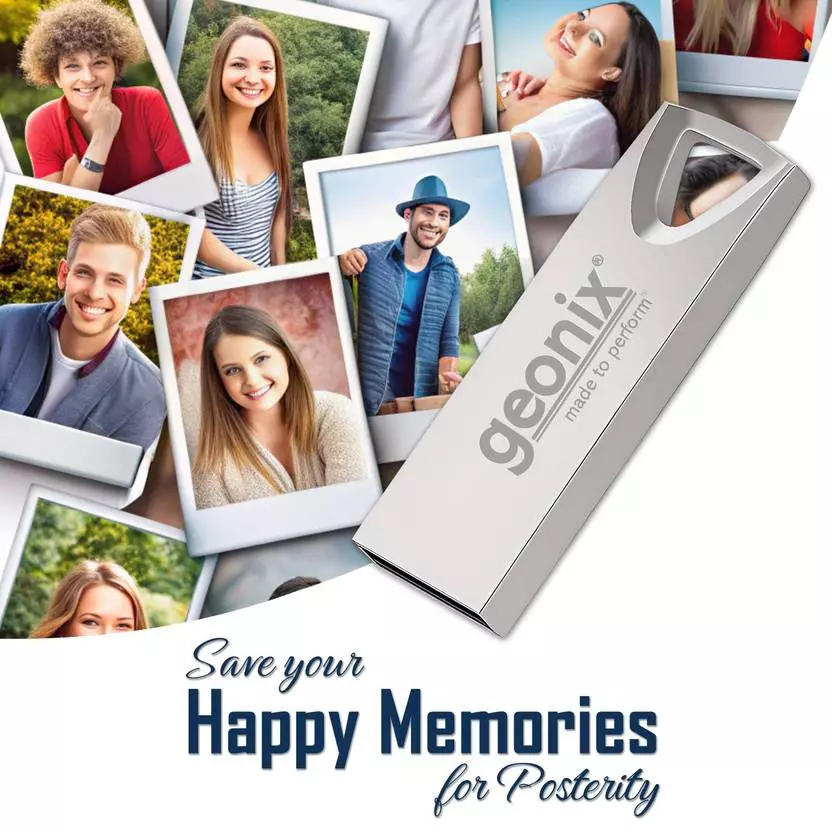 GEONIX USB 2.0 Pen Drive 128GB Flash Drive for Laptop, Desktop & TV with 5-Year Warranty Silver, GXPD128GB