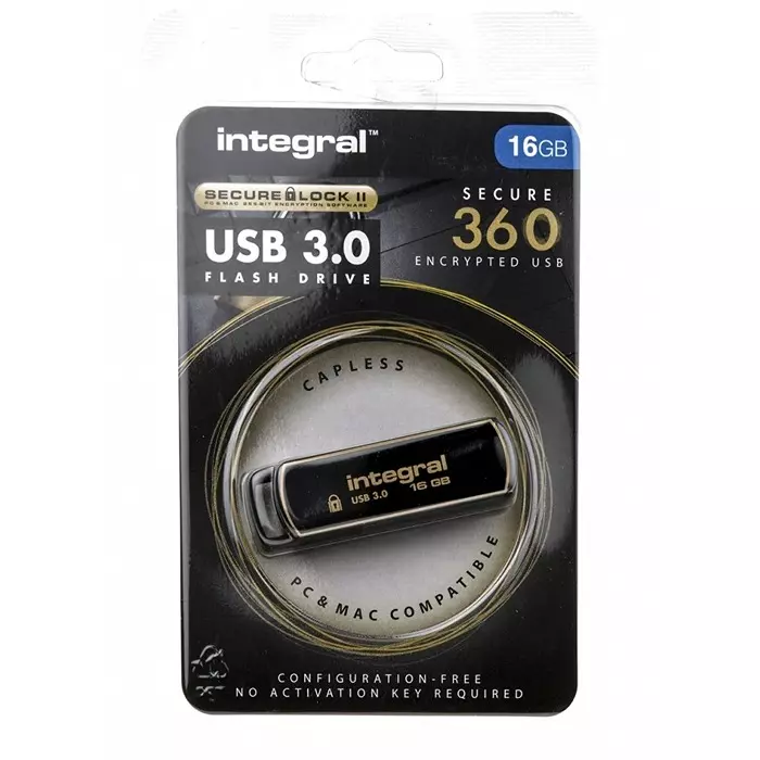 Integral Memory USB 3.0 Flash Drive 16 GB USB 3.0 Software Encrypted Flash Drive, INFD16GB360SEC3.0
