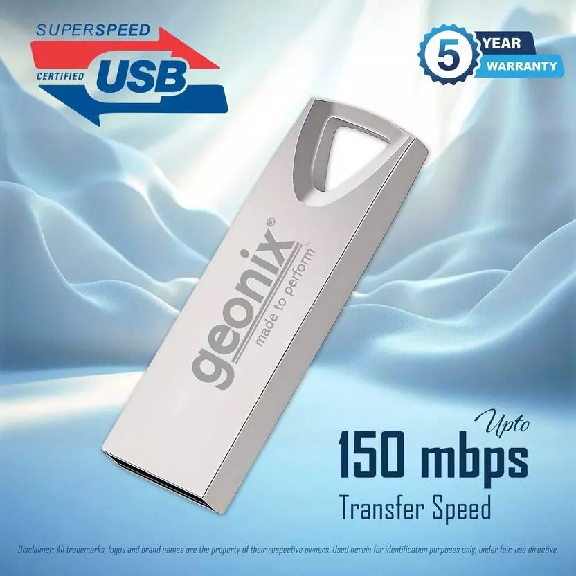GEONIX USB 2.0 Pen Drive 16GB Flash Drive for Laptop, Desktop & TV with 5-Year Warranty Silver, GXPD16GB