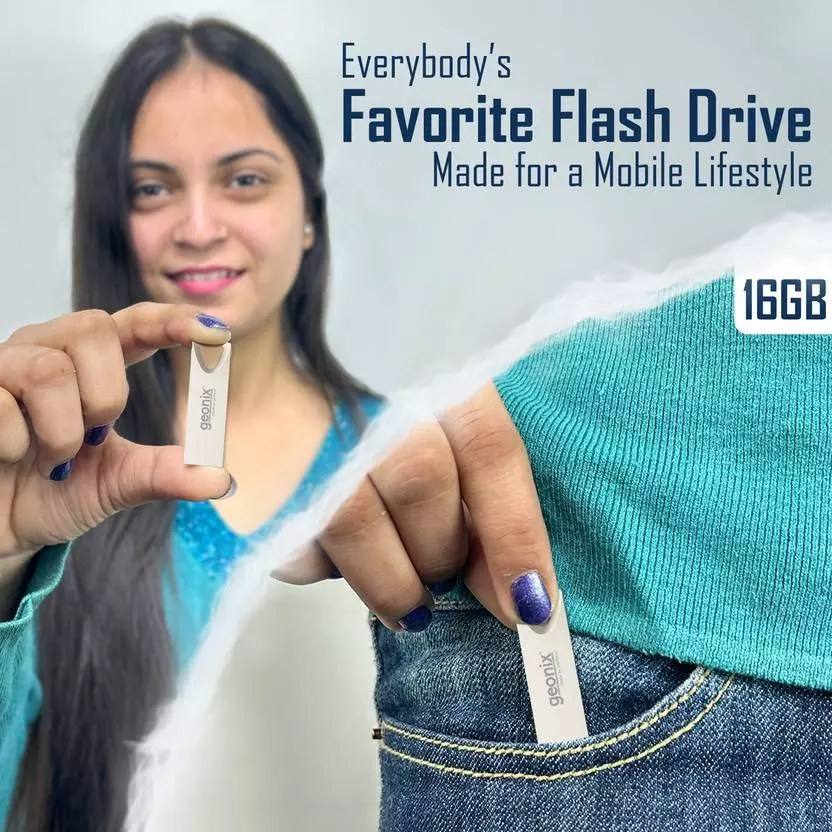 GEONIX USB 2.0 Pen Drive 16GB Flash Drive for Laptop, Desktop & TV with 5-Year Warranty Silver, GXPD16GB