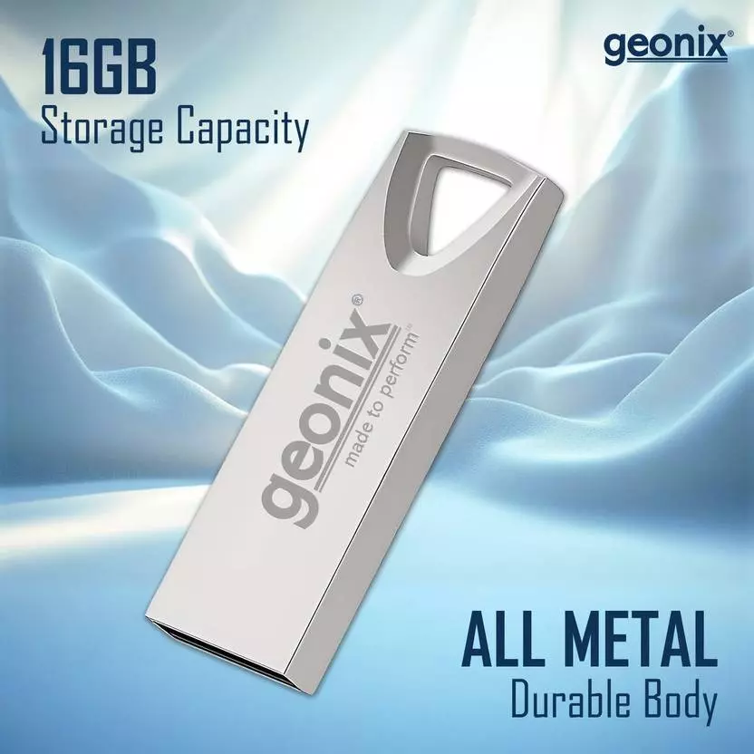 GEONIX USB 2.0 Pen Drive 16GB Flash Drive for Laptop, Desktop & TV with 5-Year Warranty Silver, GXPD16GB