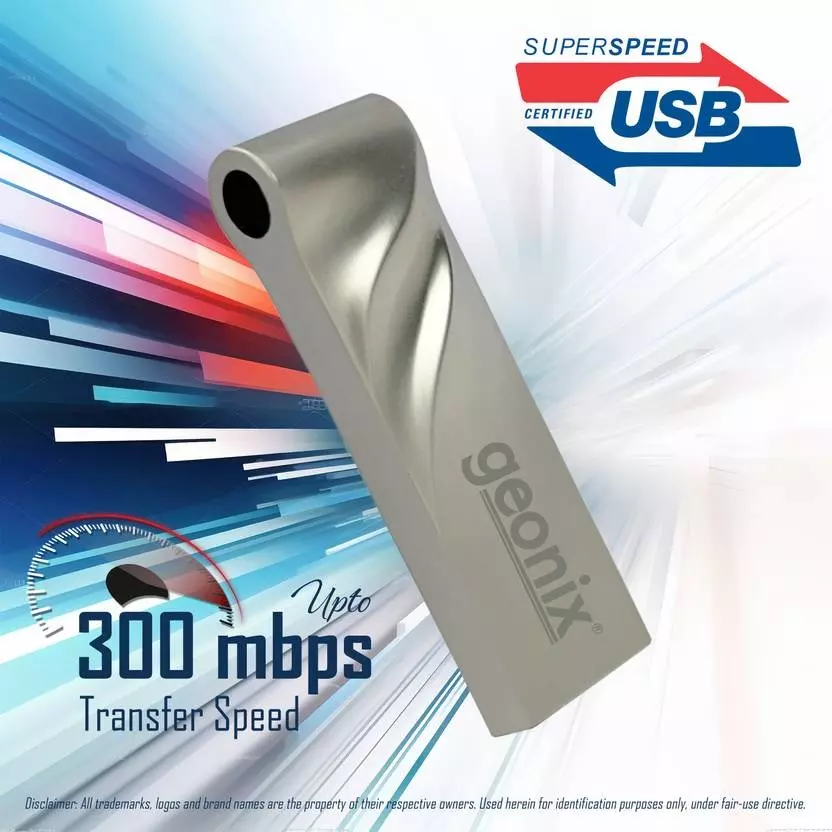 GEONIX USB 3.2 Pen Drive 64GB High-Speed Metal Body Flash Drive for Laptop Grey, GXPDU64GB