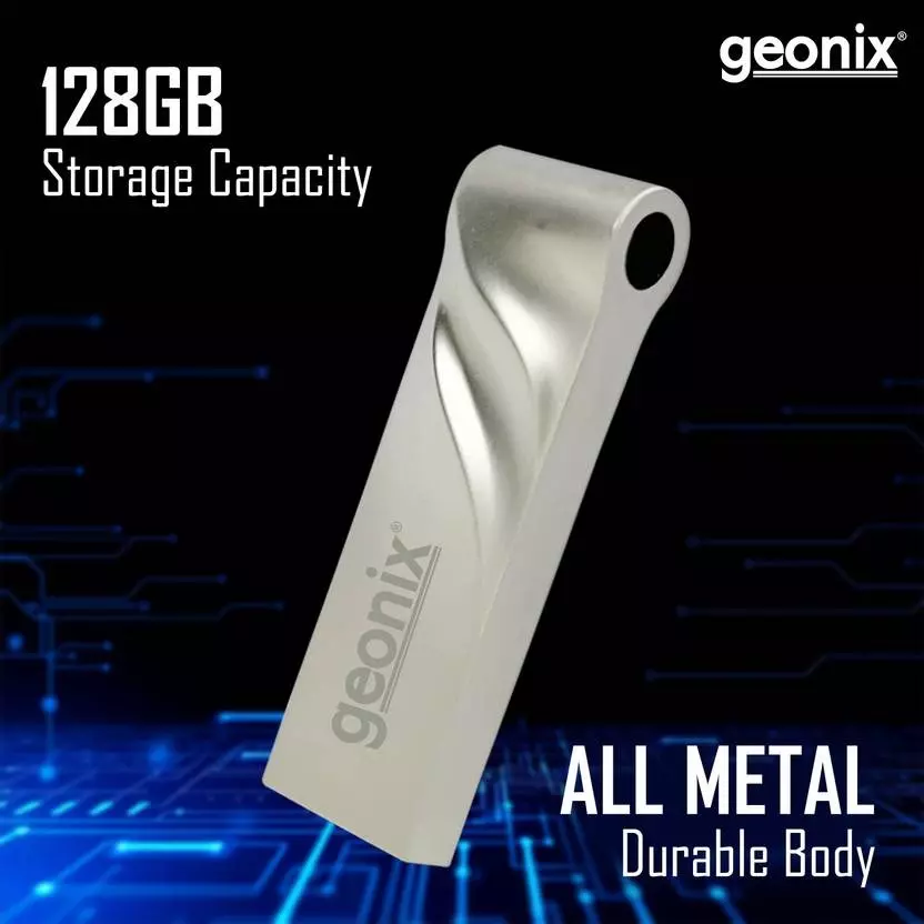 GEONIX USB 3.2 Pen Drive 128GB High-Speed Metal Body Flash Drive for Laptop Grey, GXPDU128GB