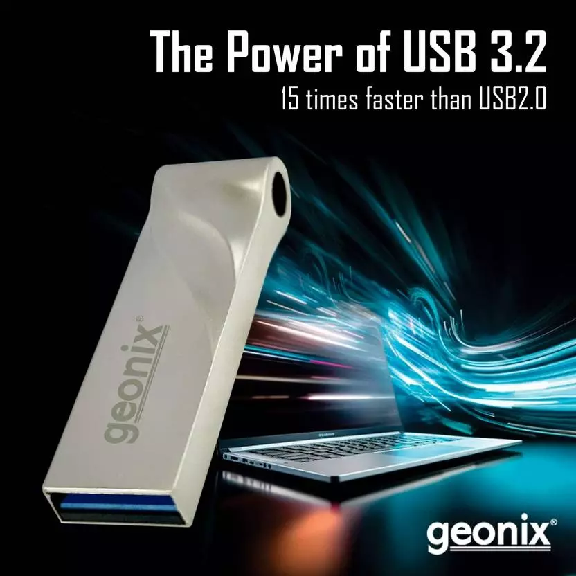 GEONIX USB 3.2 Pen Drive 128GB High-Speed Metal Body Flash Drive for Laptop Grey, GXPDU128GB