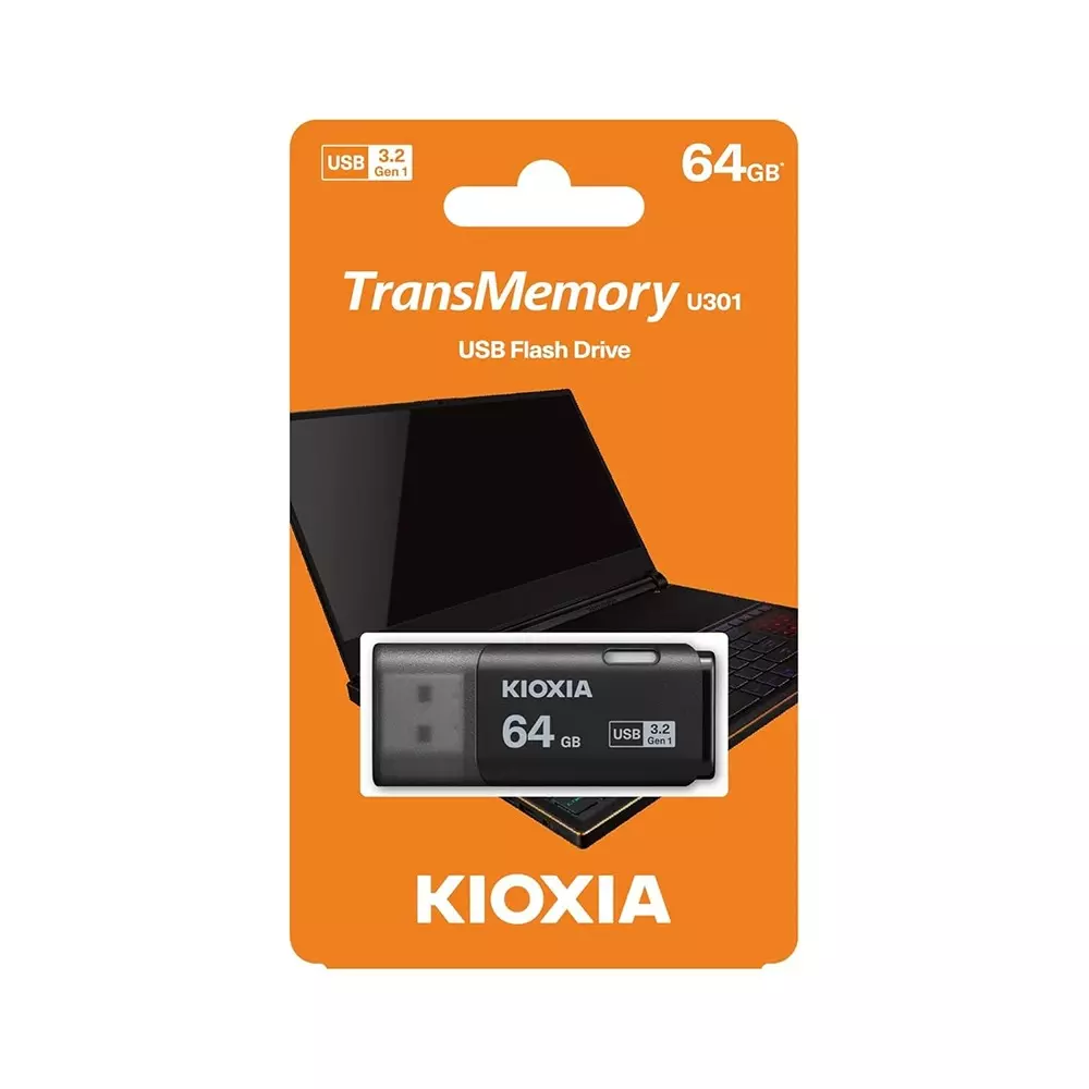 KIOXIA Flash Pen Drive 64 GB Storage USB 3.2 Black for Desktop & Laptop, U301 Black