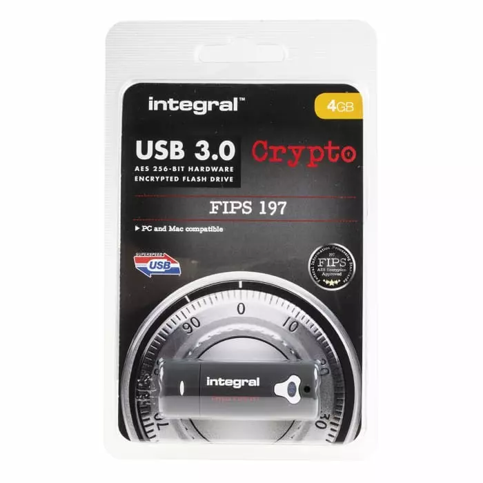 Integral Memory Crypto 4 GB USB 3.0 USB Flash Drive, INFD4GCRY3.0197