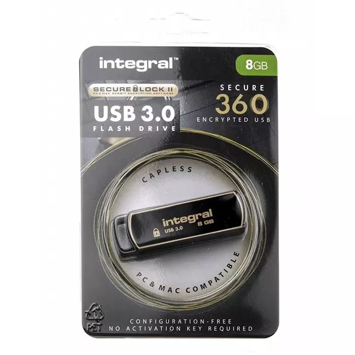 Integral Memory USB 3.0 Flash Drive 8 GB USB 3.0 Software Encrypted Flash Drive, INFD8GB360SEC3.0