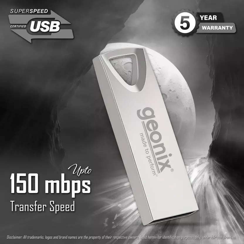 GEONIX USB 2.0 Pen Drive 64GB Metal Body Flash Drive for Laptop, Desktop & TV with 5-Year Warranty Silver, GXPD64GB