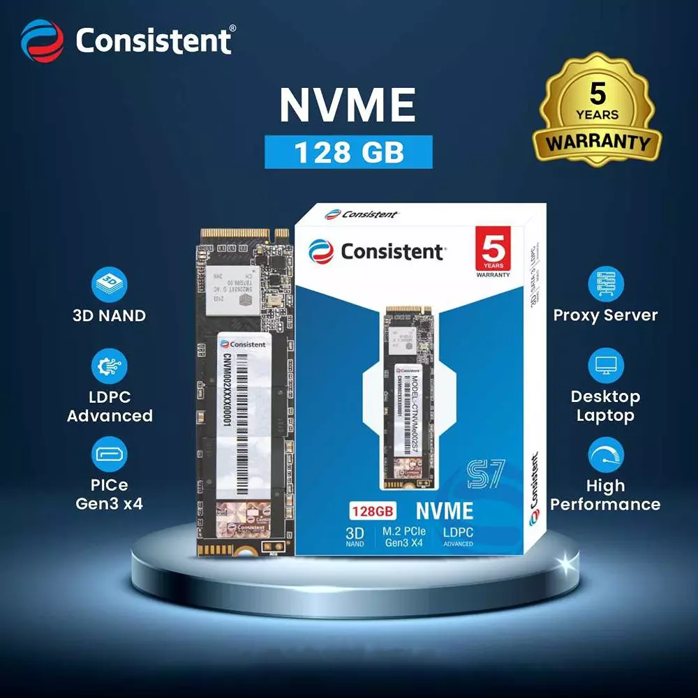 Consistent Internal SSD M.2 (2280) 128 GB with PCIe Gen 3.0 x4 NVMe Interface