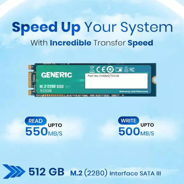 GENERIC 512 GB NVMe M.2 SSD, Internal Solid State Drive with SATA Interface