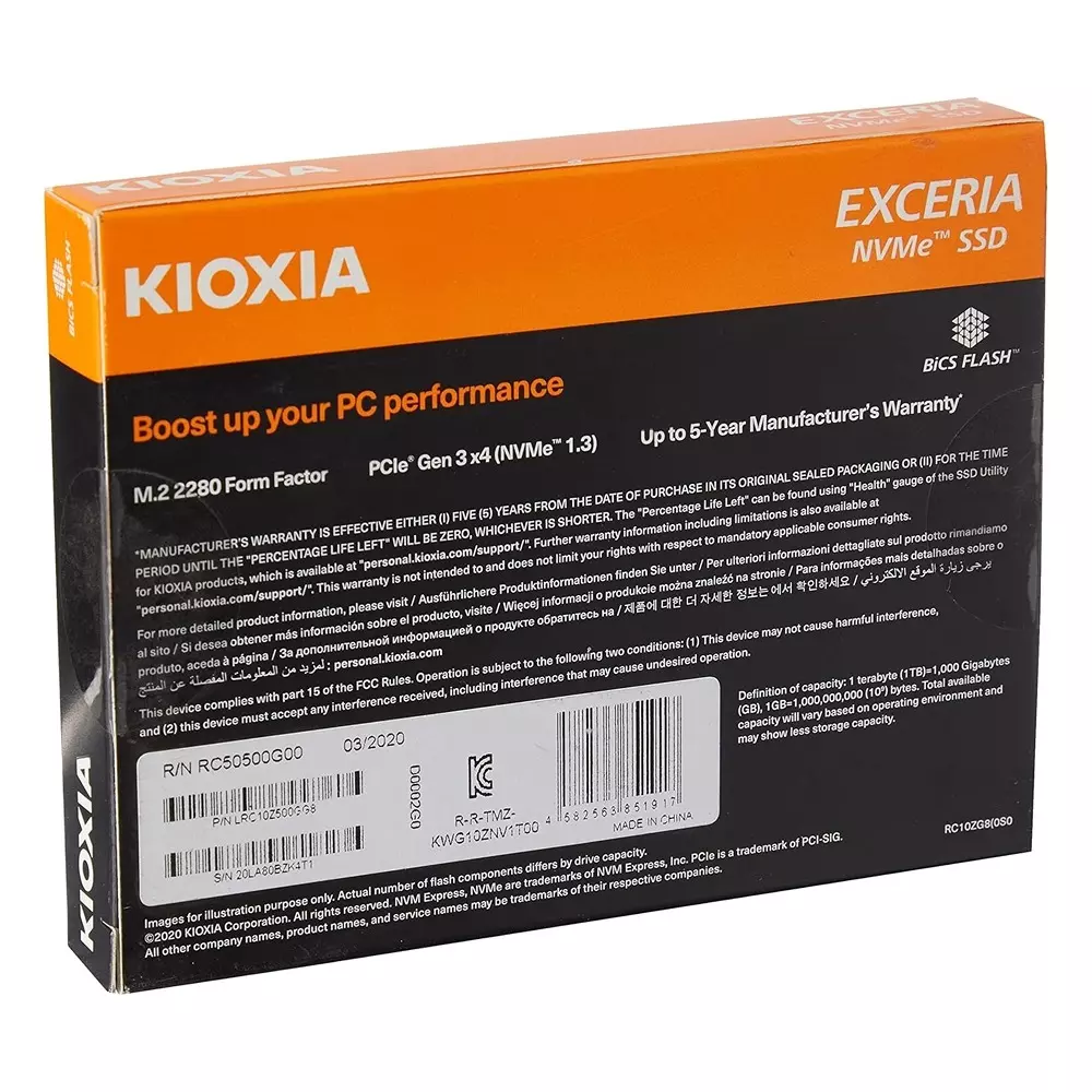 KIOXIA EXCERIA NVMe SSD Memory 500 GB Storage NVMe Black for Desktop & Laptop