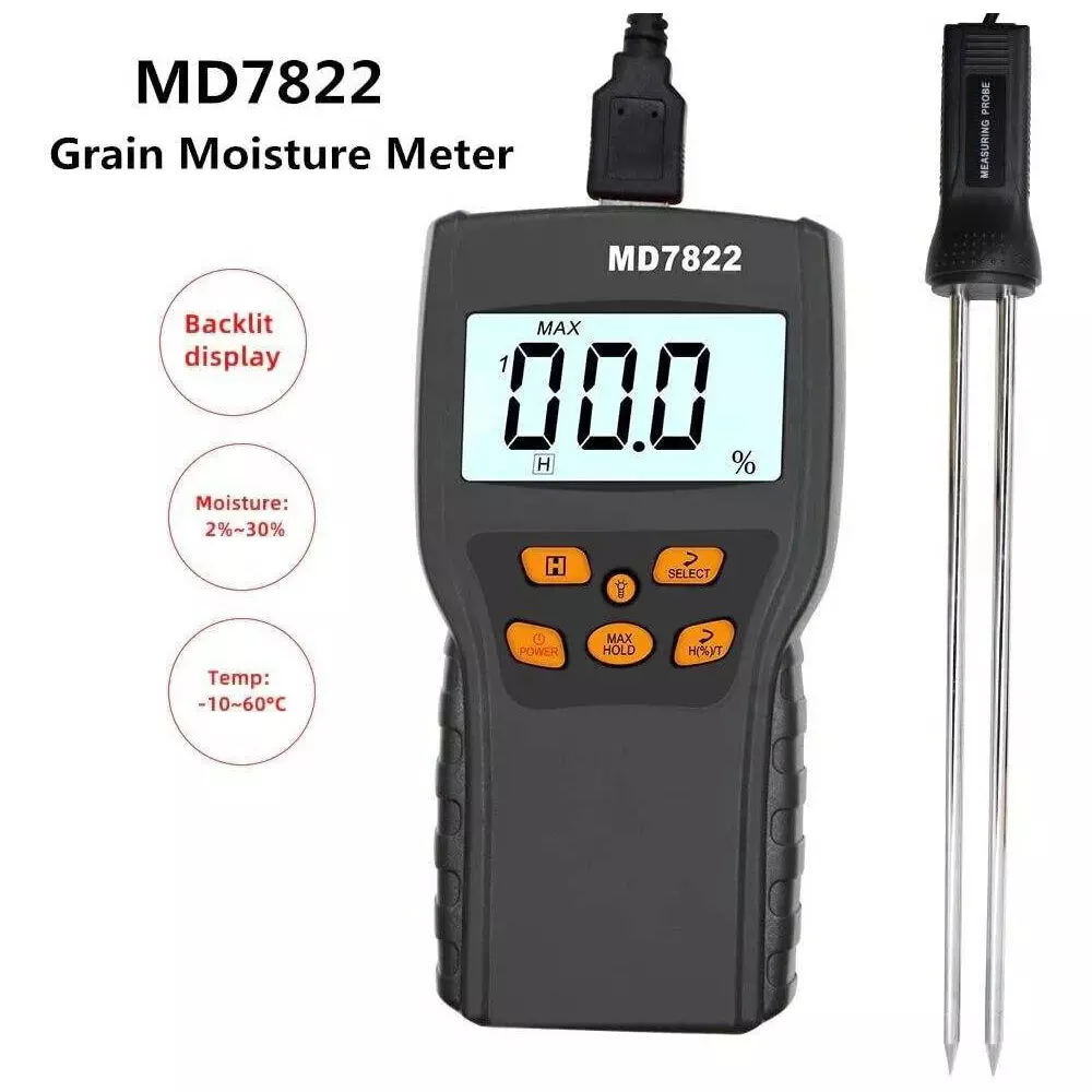 KERRO Grain Moisture Meter Pin Type with LCD Display, 40 mm Measurement Depth and 8-20% Range, MD7822