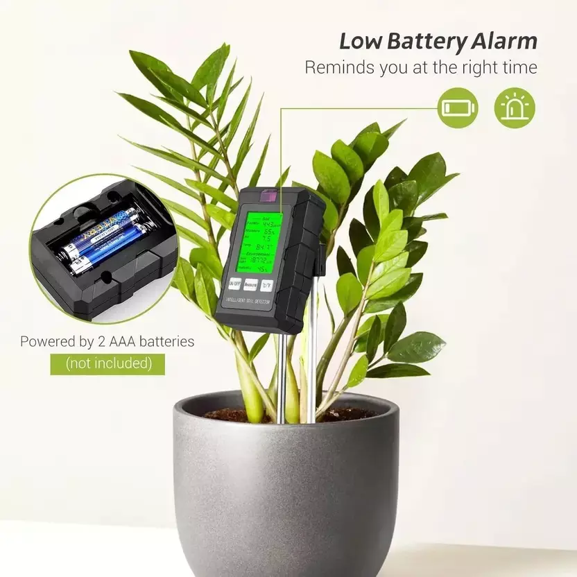 KERRO By MxRady 6-in-1 Soil Tester Battery Powered Large LCD with Green Backlight, Black