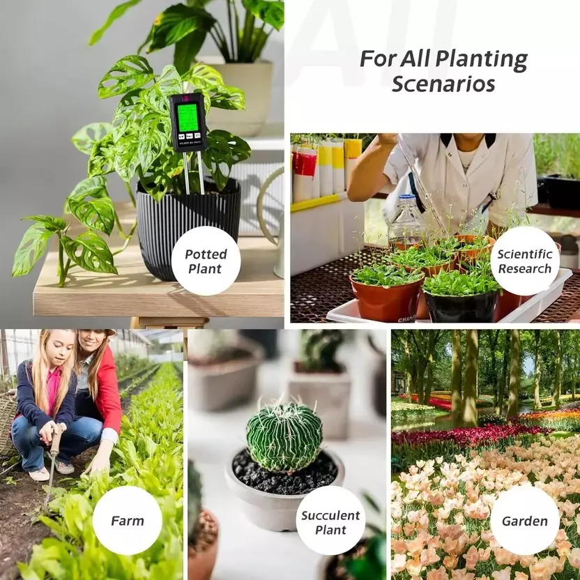 KERRO By MxRady 6-in-1 Soil Tester Battery Powered Large LCD with Green Backlight, Black