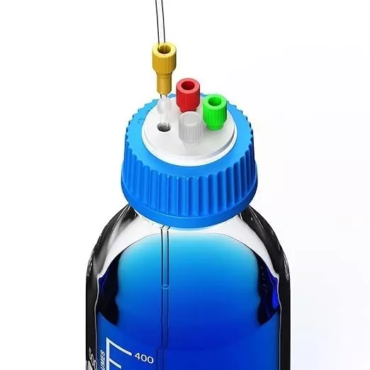 Bysafe GL45 HPLC Bottle Safety Cap 4 Ports for 1/8 inch (3.1 mm) OD Tubing, with Four 1/4 inch (6.35 mm) - 28 Thread Insert Holes for Glass Bottles, 0A-QS0B-Z79Y