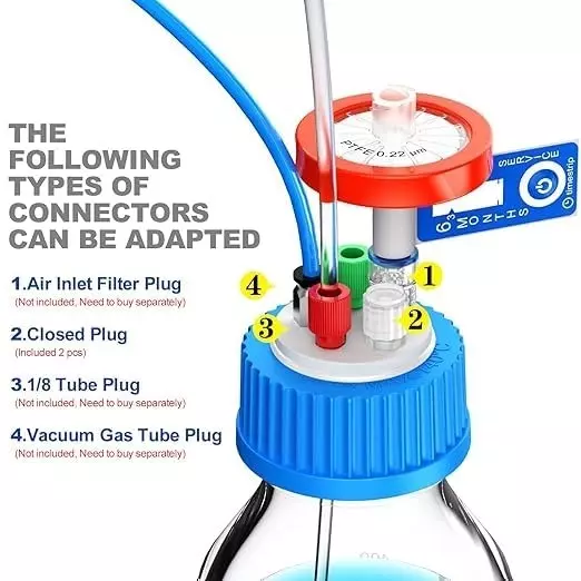 Bysafe GL45 HPLC Bottle Safety Cap 4 Ports for 1/8 inch (3.1 mm) OD Tubing, with Four 1/4 inch (6.35 mm) - 28 Thread Insert Holes for Glass Bottles, 0A-QS0B-Z79Y