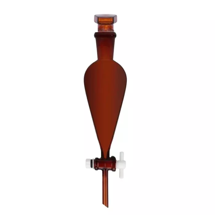 ABGIL Borosilicate Glass Separating Funnel Amber Color Pear Shape with PTFE Stopcock 250 ml Capacity, ABG2693