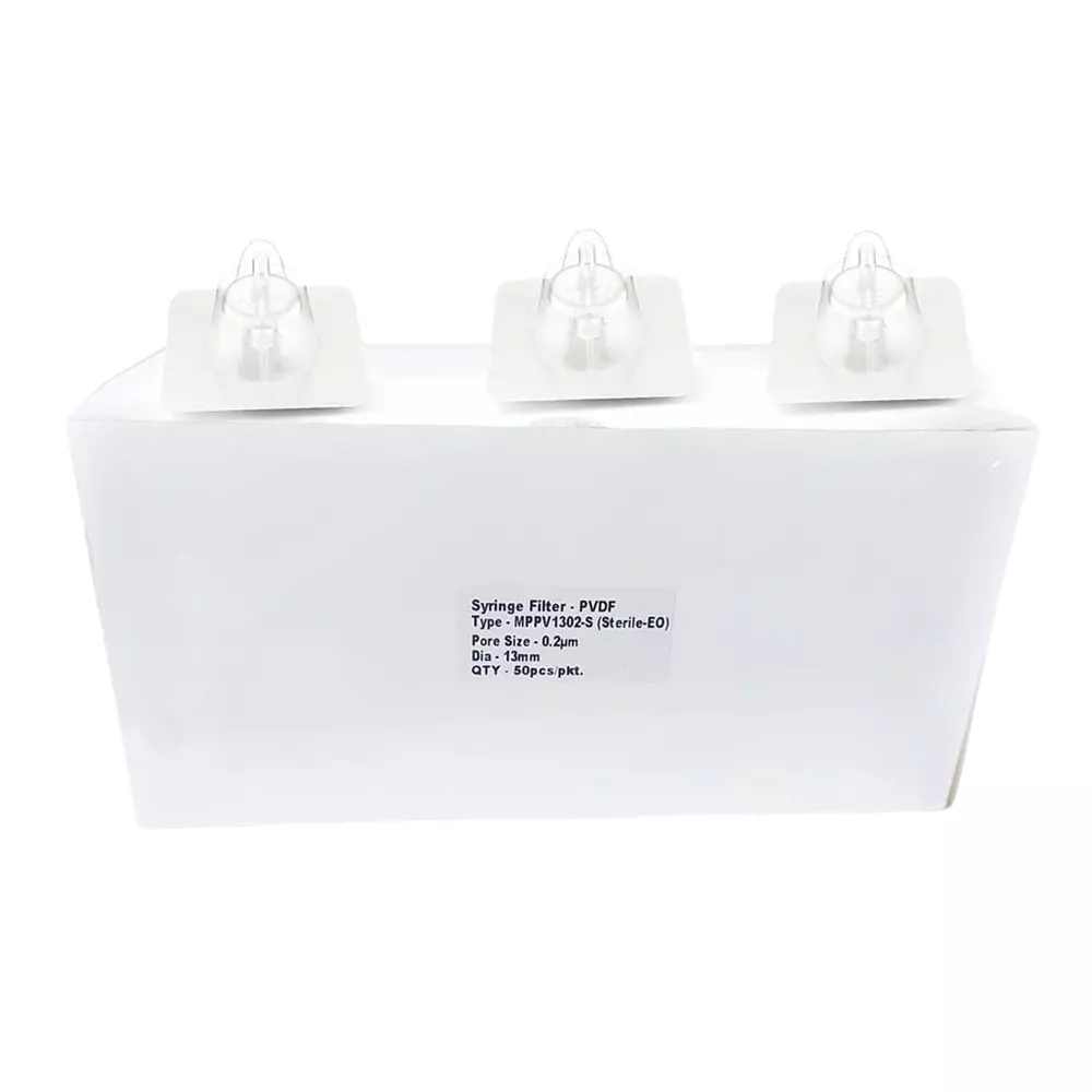 SUNLAB Sterile Syringe Filters PVDF Membrane 13 mm Diameter & 0.22 μm Pore Size Individually, BY LABTRON-48 (Pack 50)