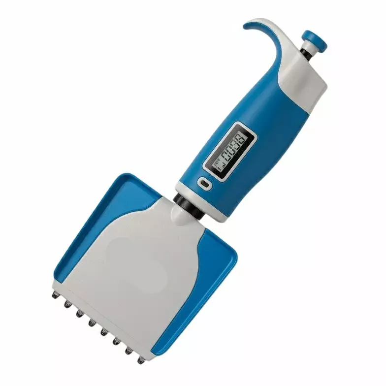 BR Biochem 8 Channels Micropipette Plus 50 to 300 μl Volume Range in Blue & White Color, 713112120000