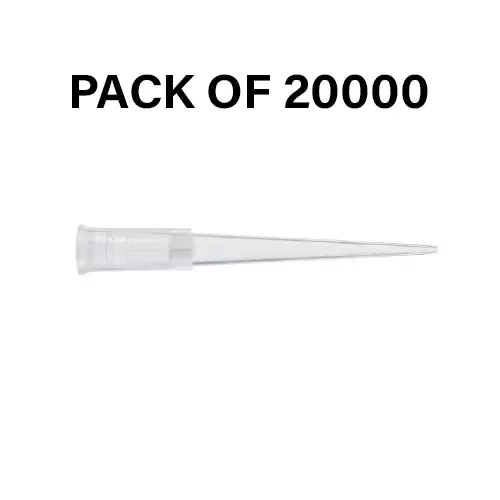 Abdos 0.1-10 µl Pipette Micro Tip Natural Color Graduated in Resealable Zip Lock Bag, P10123 (Pack of 20000)