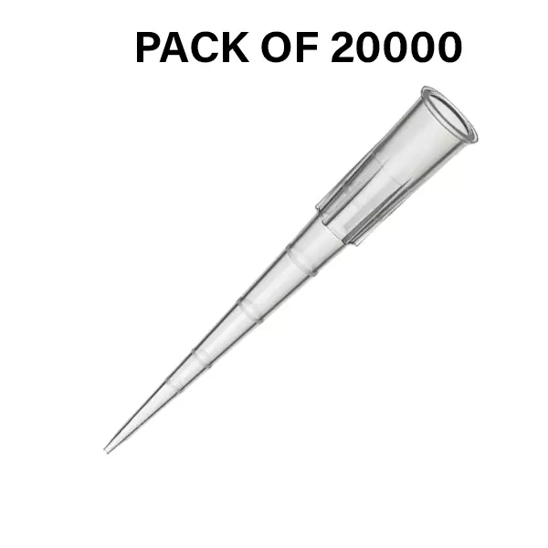 Abdos 1-200 µl Pipette Micro Tip Natural Color Bevelled Graduated in Resealable Zip Lock Bag, P10125 (Pack of 20000)