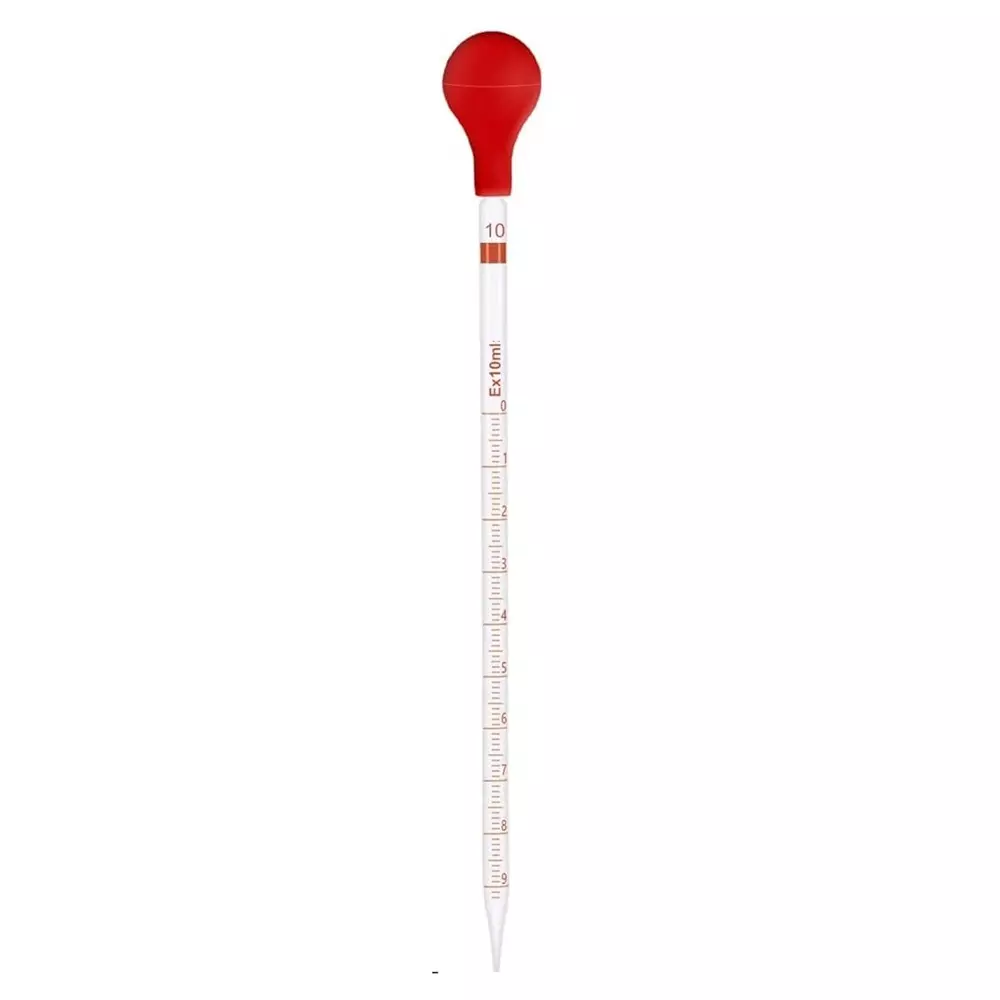 ABGIL Borosilicate Glass Serological Measuring Pipette with Rubber Bulb 10 ml Capacity, ABG3677
