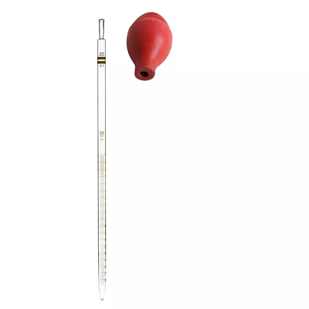 ABGIL Borosilicate Glass Serological Measuring Pipette with Rubber Bulb 20 ml Capacity, ABG3678