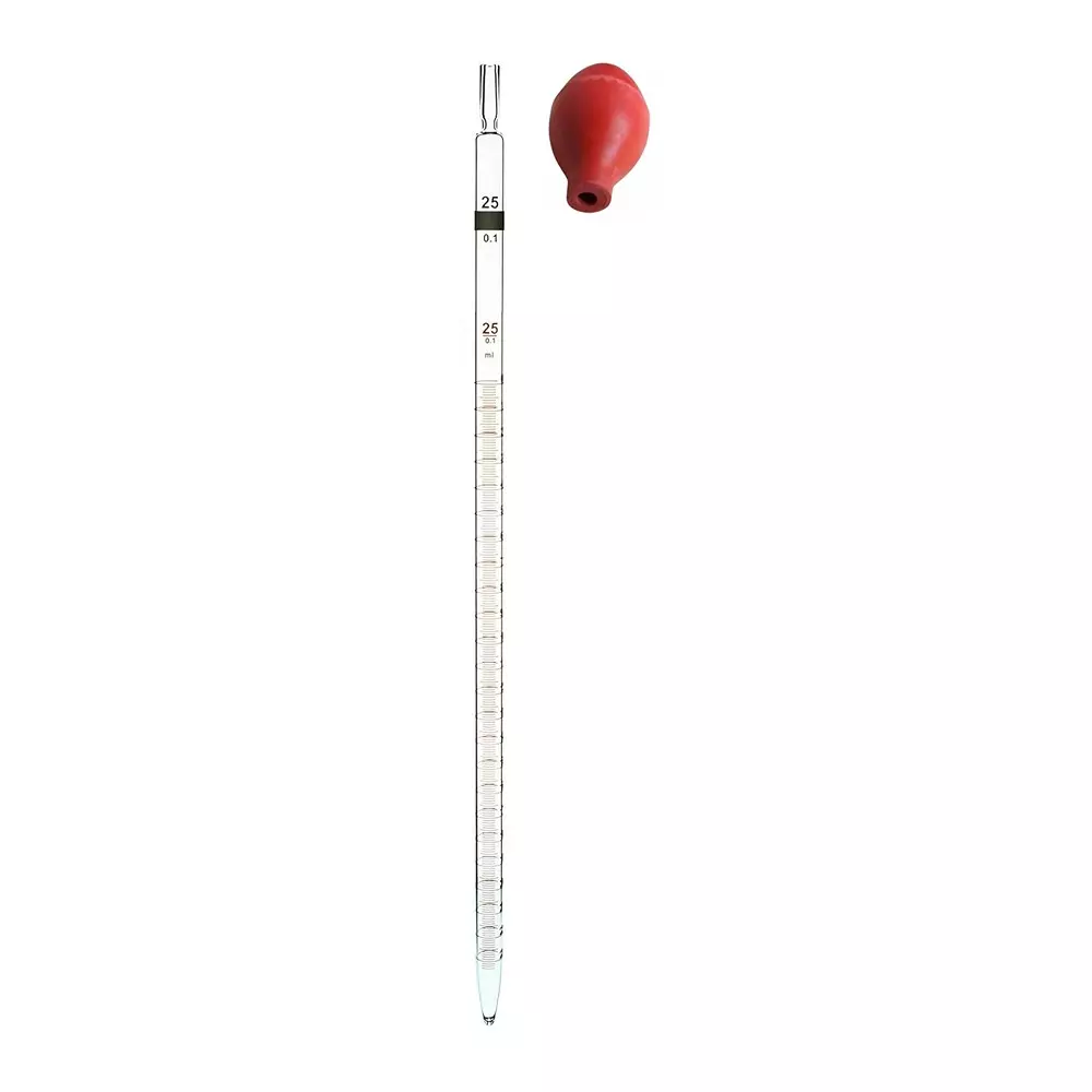 ABGIL Borosilicate Glass Serological Measuring Pipette with Rubber Bulb 25 ml Capacity, ABG3679