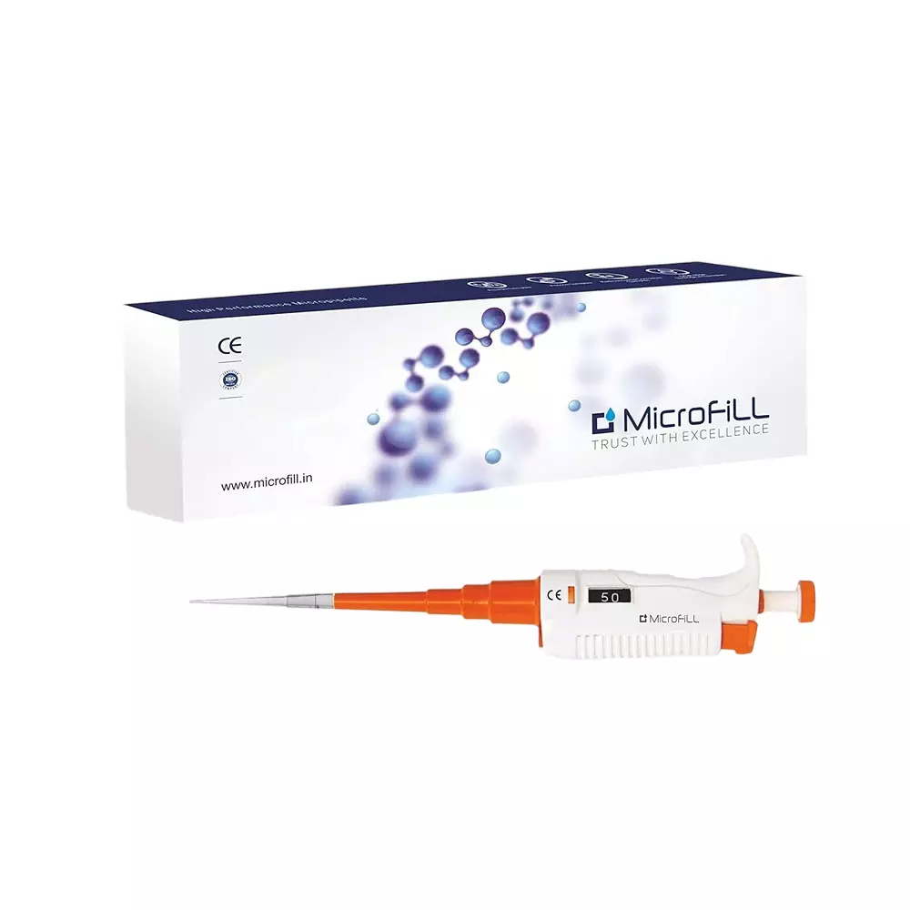 MICROFILL Volume Micro Pipette 50-500 μl Digital Display White, Orange