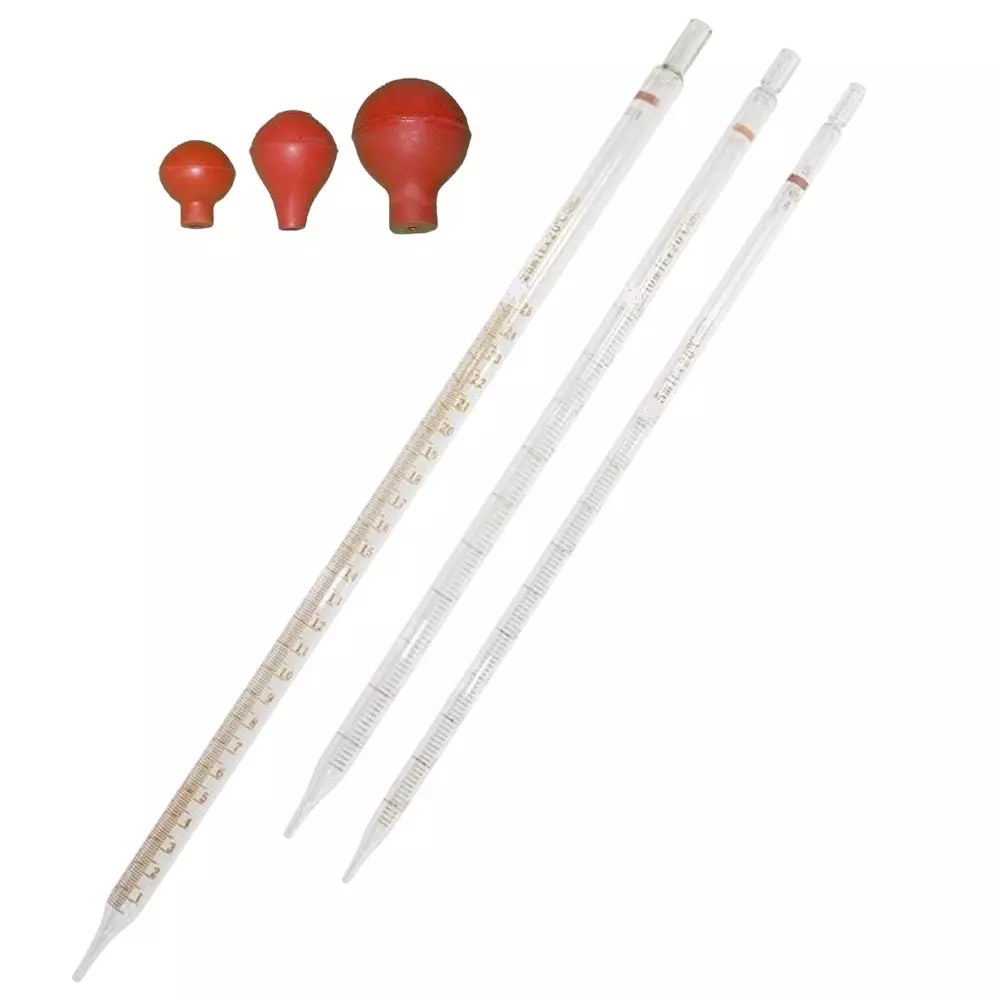 Eduscope Borosilicate Glass Pipette Graduated 5 ml with Pipette Bulb, ‎Edu-GLPIPPETTEG-05 (Pack of 3)