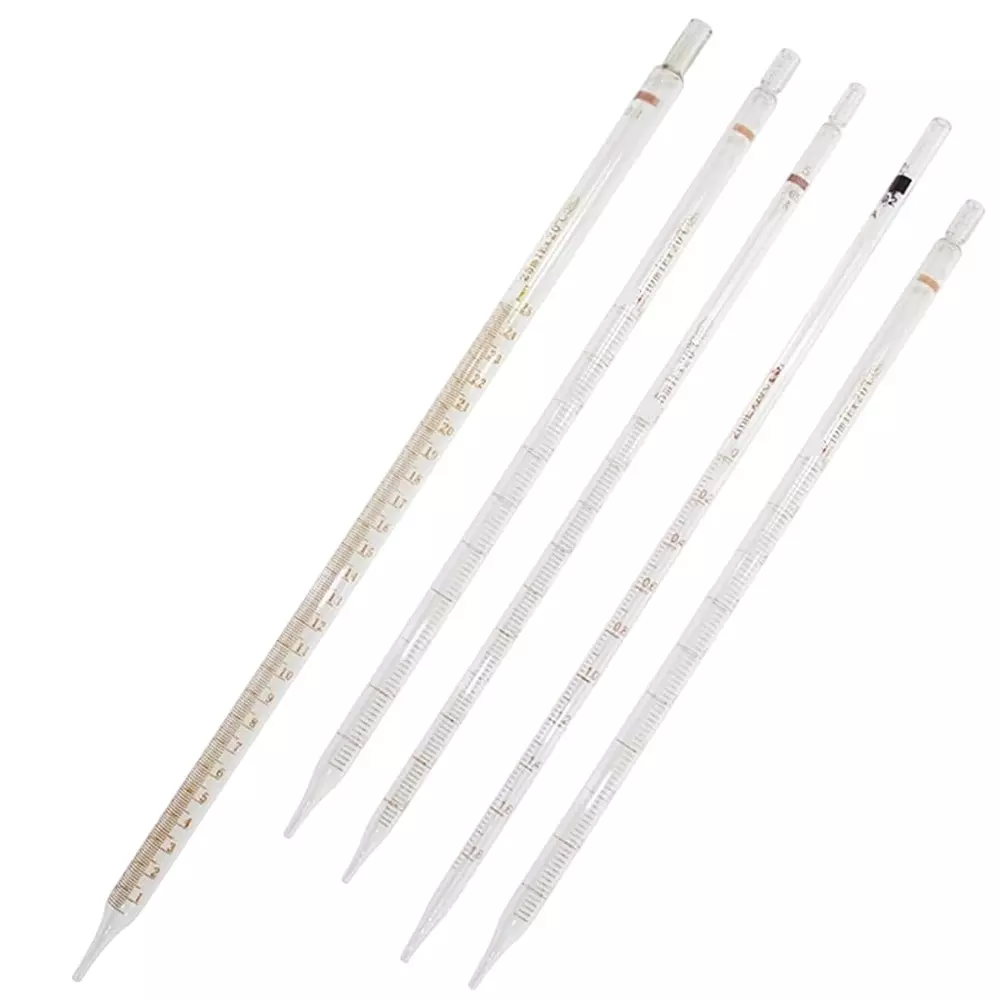 Eduscope Borosilicate Glass Pipette Graduated 1, 2, 5, 10, 25 ml with Pipette Bulb, ‎Glass Pipette-05 (Pack of 5 Pcs)