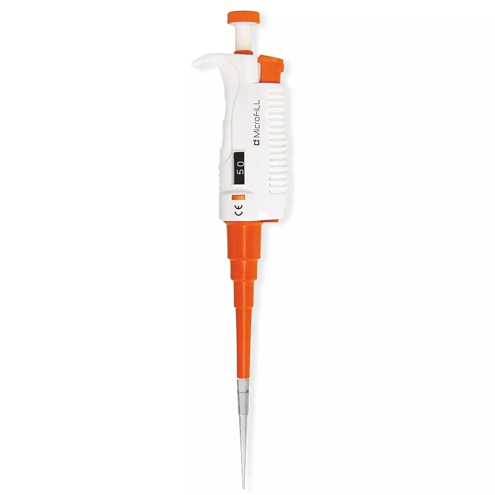 MICROFILL Volume Micro Pipette 20-200 ul Digital Display White, Orange