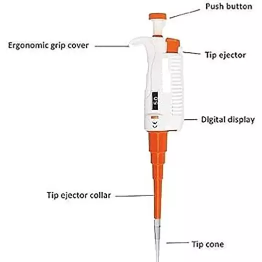 MICROFILL Volume Micro Pipette 20-200 ul Digital Display White, Orange