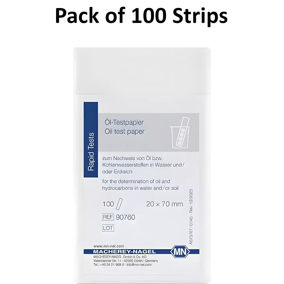 Bysafe Macherey-Nagel 90760 Oil Test Paper, 250 mg/L Range and 4–30 °C Storage Temperature, 8S-VLIO-I75N (Pack of 100 Strips)
